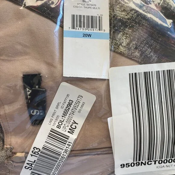 SL Fashions Womens Plus Printed Metallic Surplice Long Dress Taupe Size 20W NWT - Picture 4 of 5